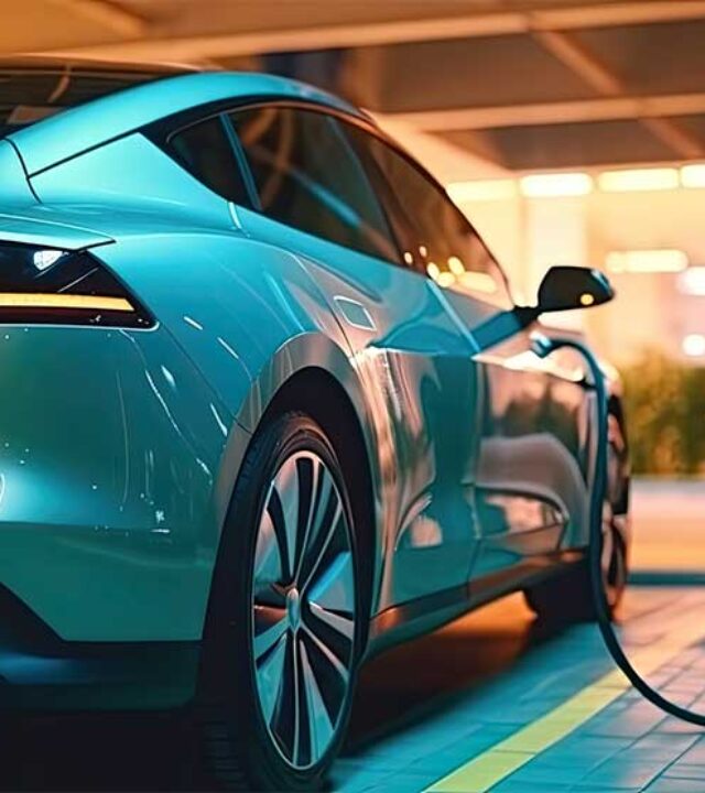 Véhicule électrique branché sur borne de recharge